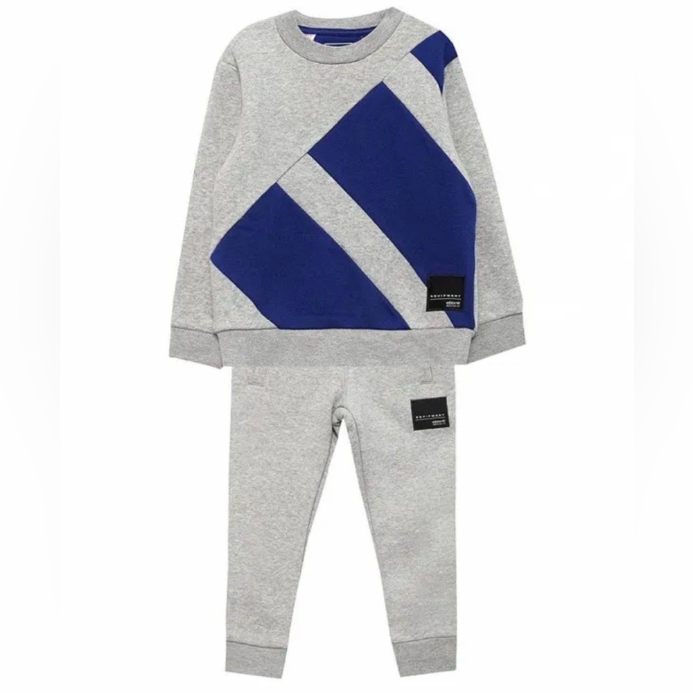 2PC ADIDAS BOYS GRAY & ROYAL BLUE TRACK JOGGING SET WITH ADIDAS LOGOS SIZE 5-6